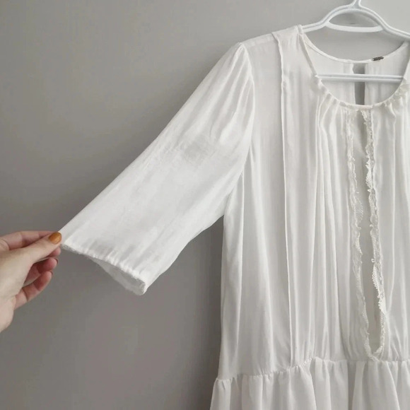 Free People Bohemian Victorian Drop Waist Blouse with Lace White Small - Picture 8 of 14